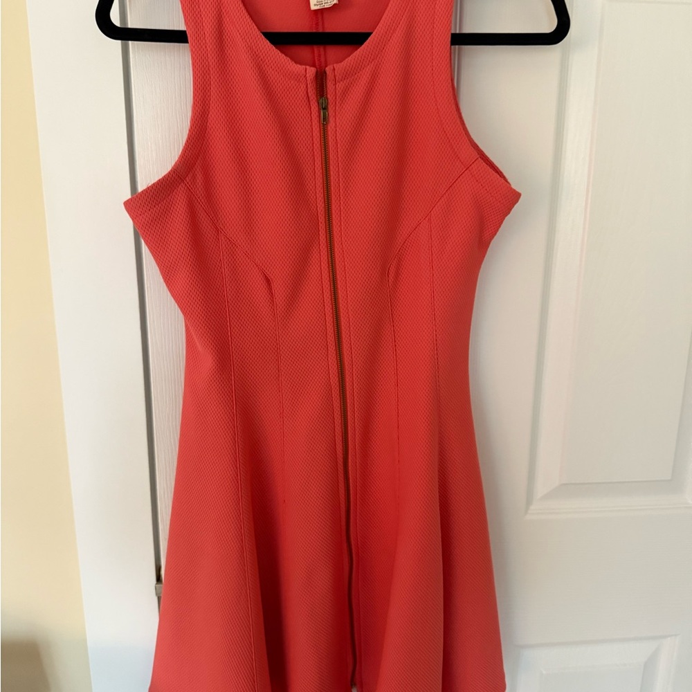 love...ady Coral Textured Sleeveless Fit-and-Flare Mini Dress